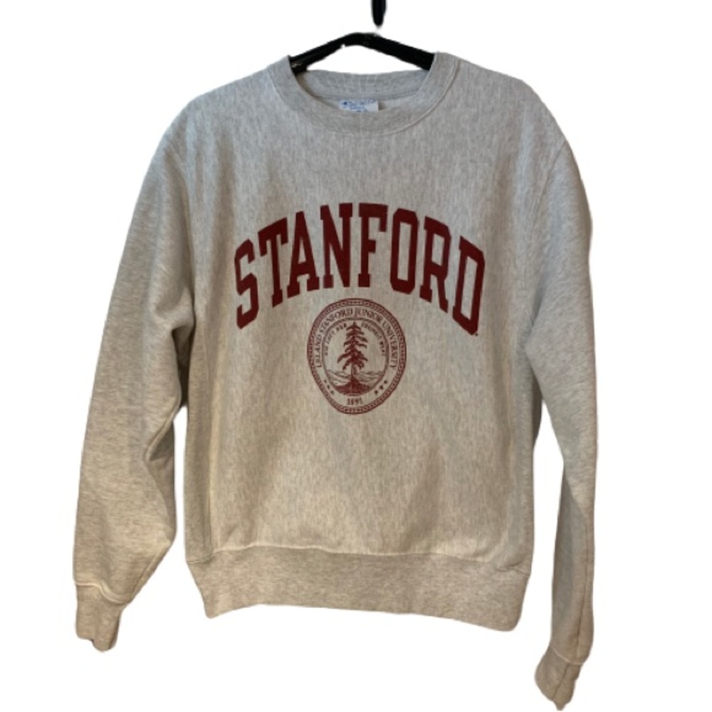 Champion Stanford Crewneck Sweatshirt - Light Gray with Cardinal Red Logo